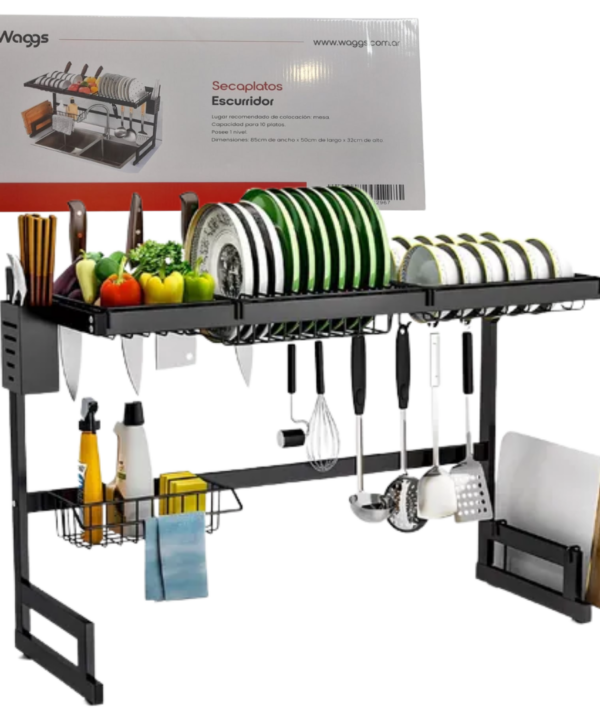 Rack Escurridor Secaplatos Negro Grande Sobre Bacha Waggs SEPL01