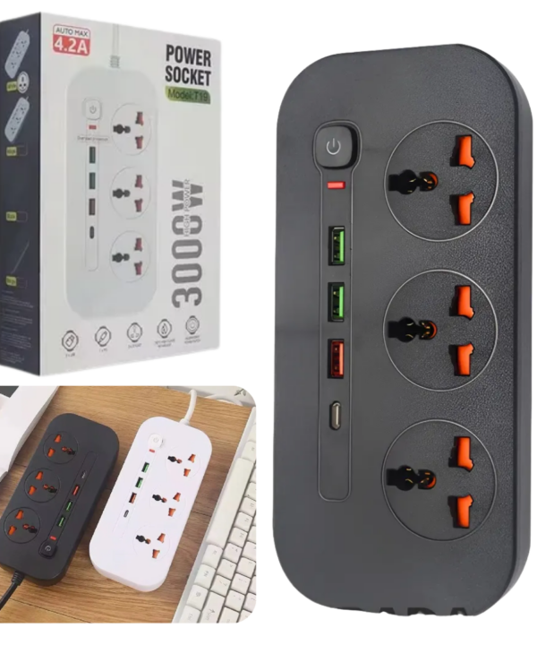 Zapatilla Turbo Power 3 Enchufes + 3 USB + 1 USB-C SOCKET T19