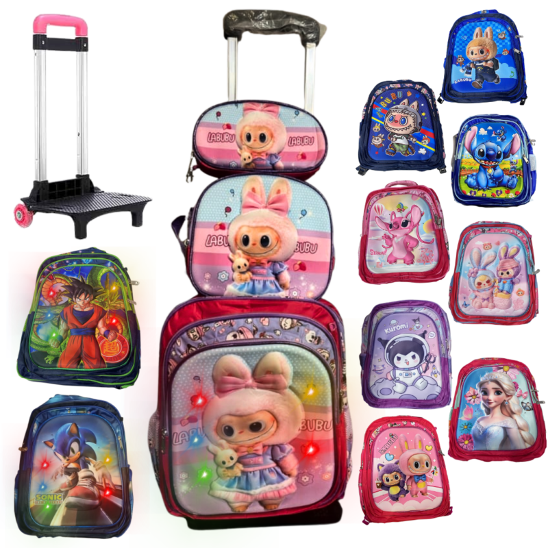 Mochila Infantil Diseños 3D Varios Personajes CON LUCES