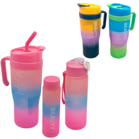 Set Vaso con 2 Botellas Multicolores MH-002
