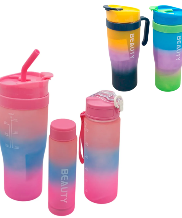 Set Vaso con 2 Botellas Multicolores MH-002