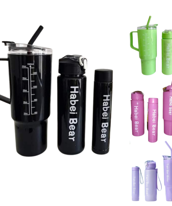 SET VASO2 BOTELLAS COLORES TAPA TRANSPARENTE MH004