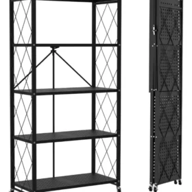 Estantería Plegable Metal 5 Estantes Movible Ruedas Negro Negro ORYX