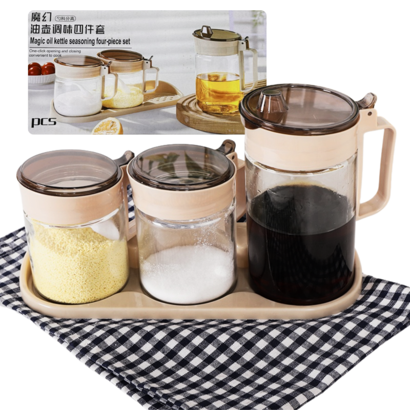 Set de 3 Frascos para Aceite y Especias con Base MAGIC OIL KETTLE VPI