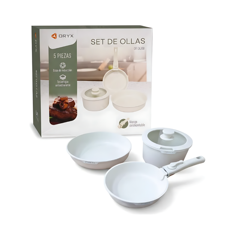 Set De Ollas Oryx Ck200 5 Piezas Batería De Cocina Blanco