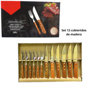 SET DE 12 CUBIERTOS MADERA ASADEROS SET-12ACM