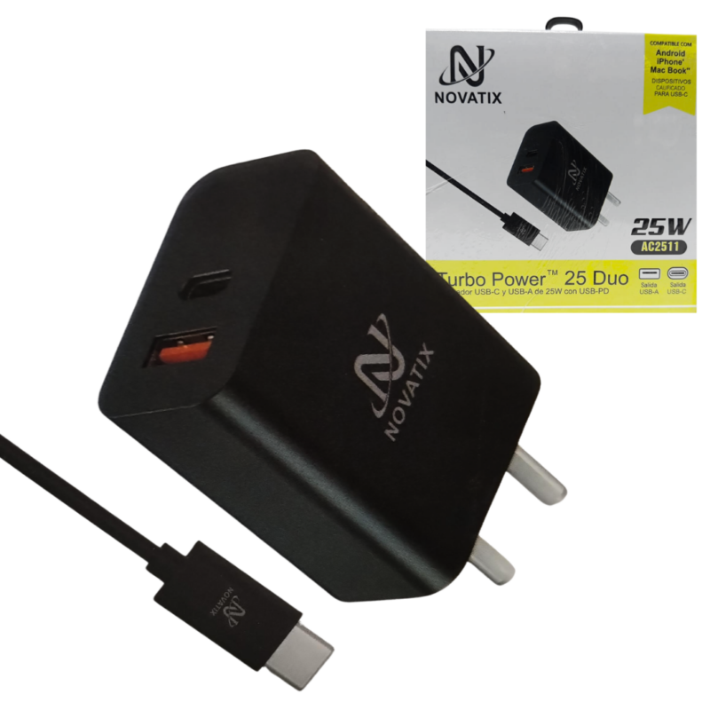 Cargador Super Rapido 25W con Cable Tipo-C a Tipo-C NOVATIX AC2511