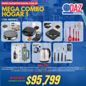 x1 Und. Panquequera Pancake Maker Electrica SUONO HOG0231 - x1 Und. Sandwichera Waflera Antidherente 750w Suono HOG0225 - x1 Und. Anafe Simple SUONO - x1 Und. Kit Utensilios de Cocina de Silicona x5Pcs G262 - x1 Und. Termo 1300ML Pico Cebador BULLTEC NÓMADE SY-21 - x1 Und. Pava Eléctrica de Acero Inoxidable 2 Litros OPEKA - x1 Und. SET DE CUBIERTOS MARMOLADOS X24PCS JK-4154